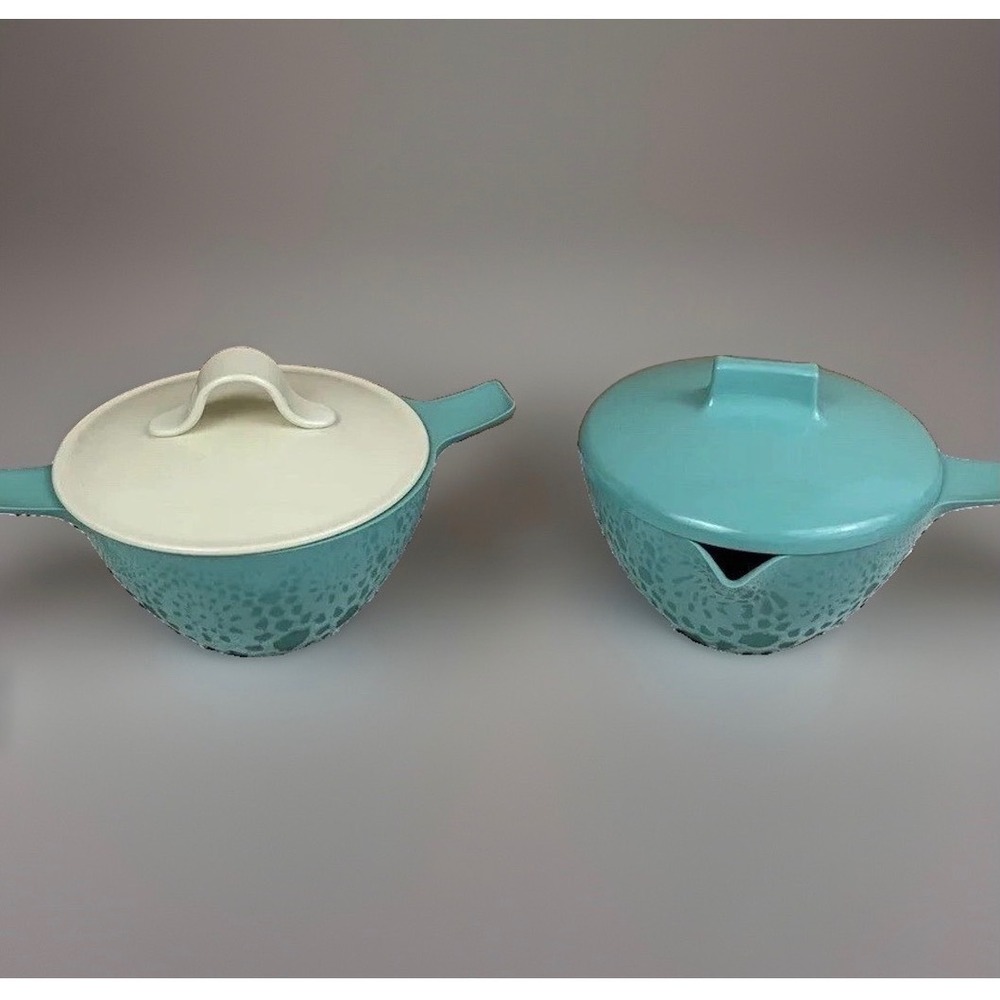 Ovation by Westinghouse Melmac Creamer Sugar Set Turquoise Blue MCM '60s Atomic
